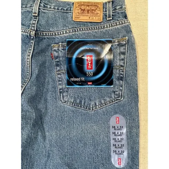 Levi's 550 Vintage 90s Men's 38‎ Relaxed Baggy Straight Denim Blue Jeans - Picture 7 of 9